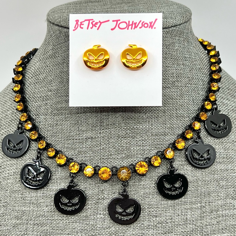 Betsey Johnson ‘Punk n Spice’ Black Necklace & Orange Pumpkin Earrings NWT/HTF!